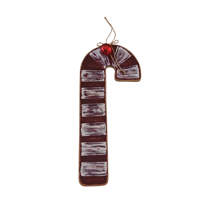 White Striped Wooden Candy Cane Hanging Decor